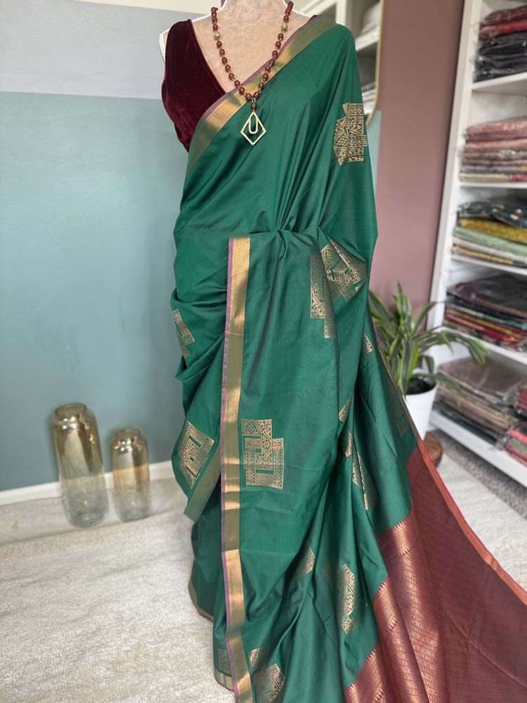 Green Banarasi Soft Silk Saree