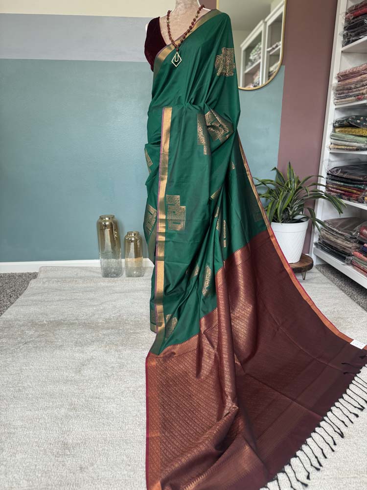 Green Banarasi Soft Silk Saree