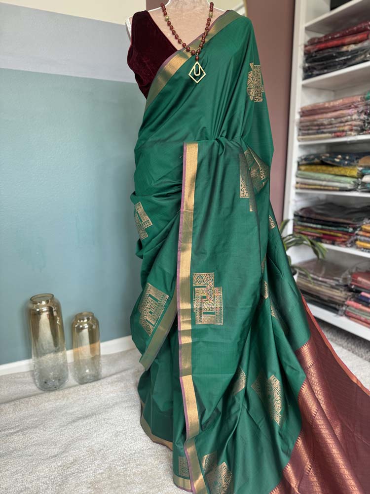 Green Banarasi Soft Silk Saree