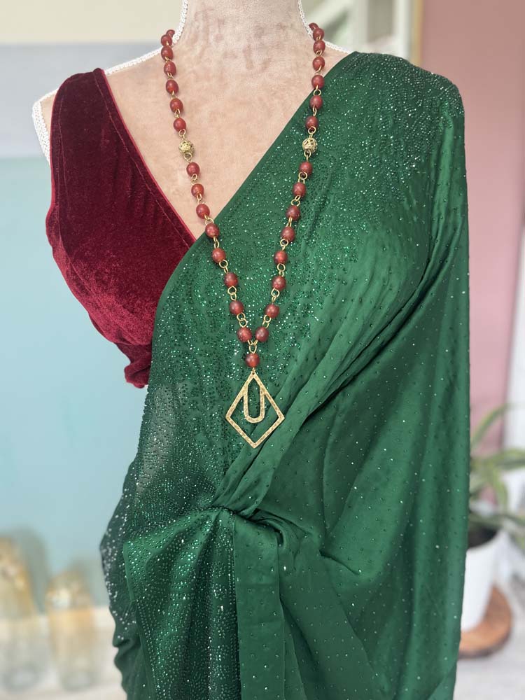 Green Chiffon Saree with Swaroski Crystals