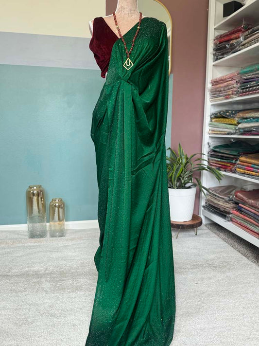 Green Chiffon Saree with Swaroski Crystals