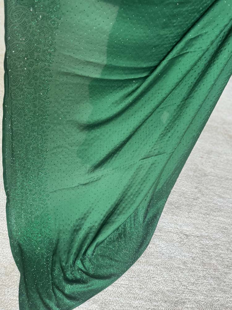 Green Chiffon Saree with Swaroski Crystals