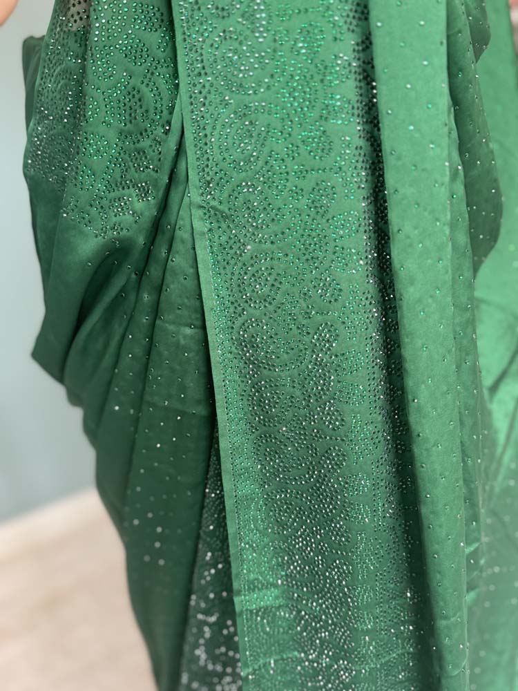 Green Chiffon Saree with Swaroski Crystals