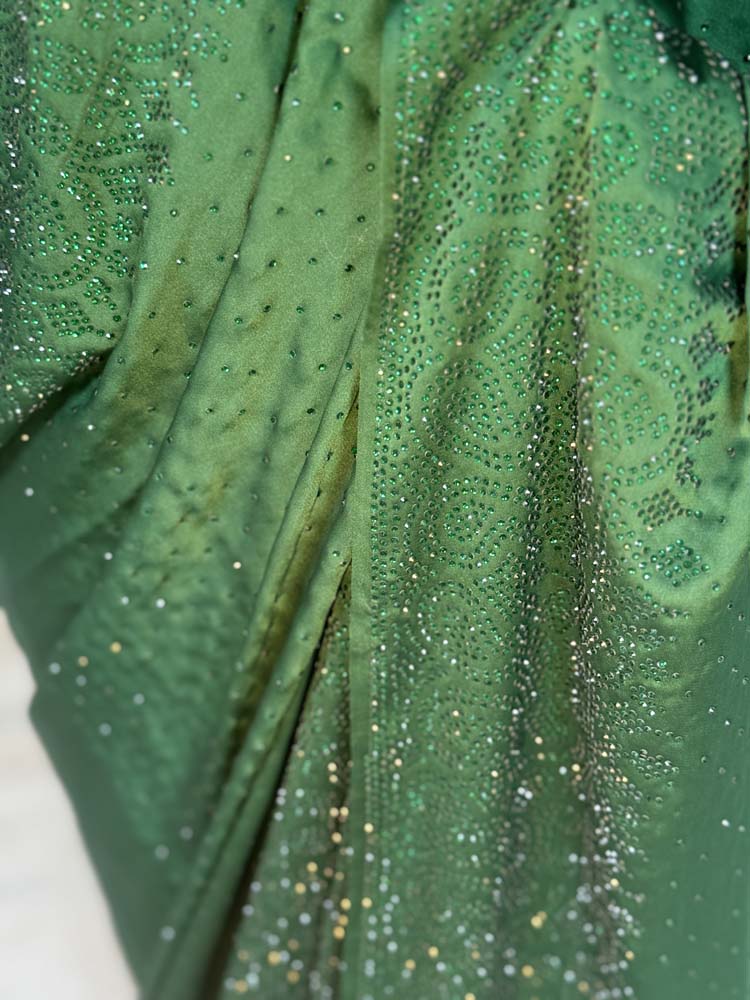 Green Chiffon Saree with Swaroski Crystals