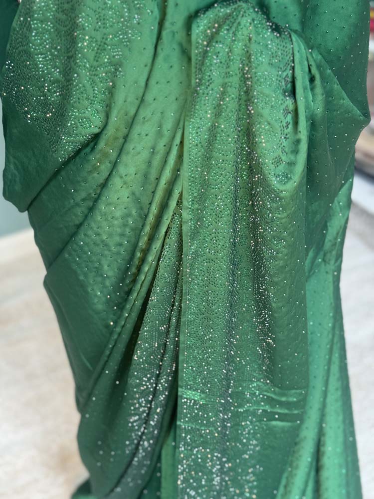 Green Chiffon Saree with Swaroski Crystals