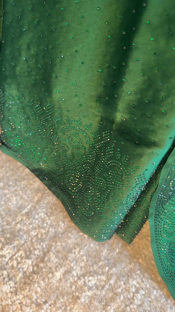 Green Chiffon Saree with Swaroski Crystals