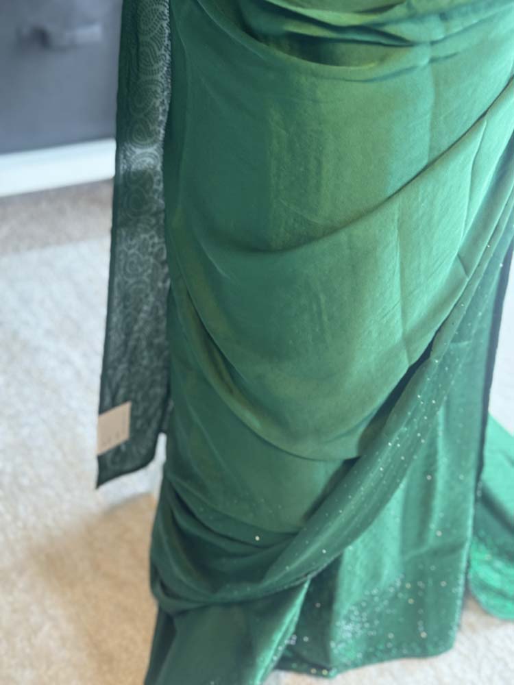 Green Chiffon Saree with Swaroski Crystals