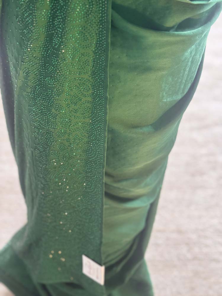 Green Chiffon Saree with Swaroski Crystals