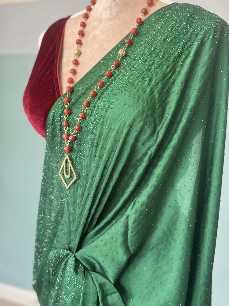 Green Chiffon Saree with Swaroski Crystals