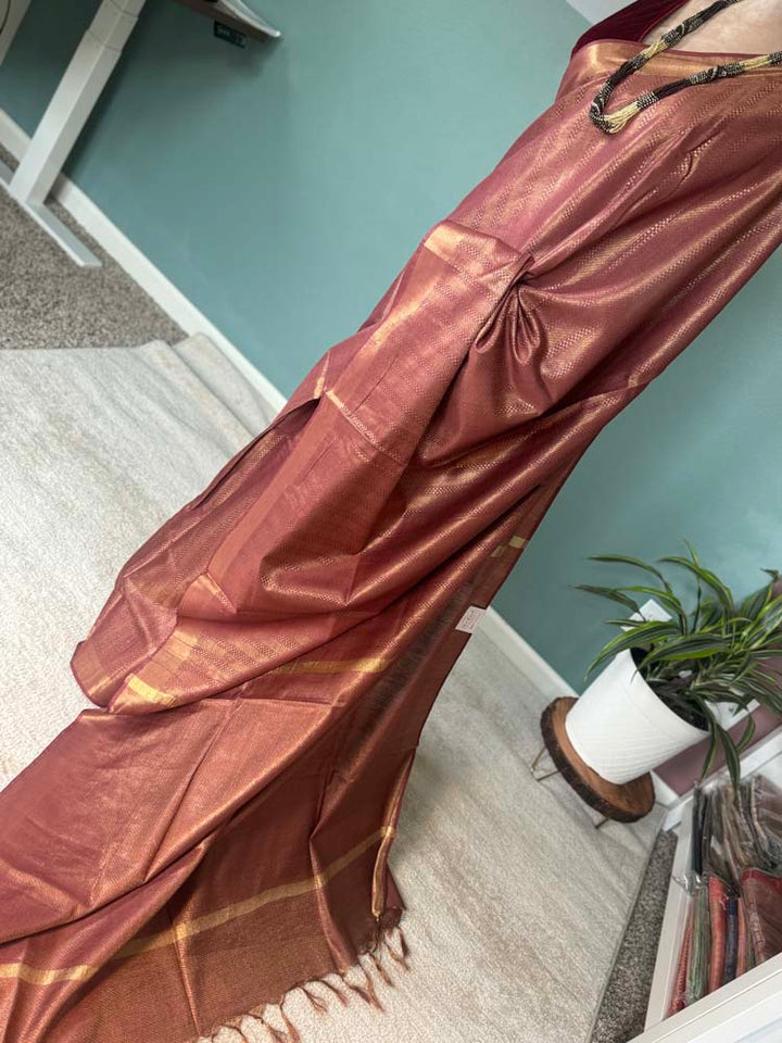 Watermelon Bhagalpuri Soft Silk Saree