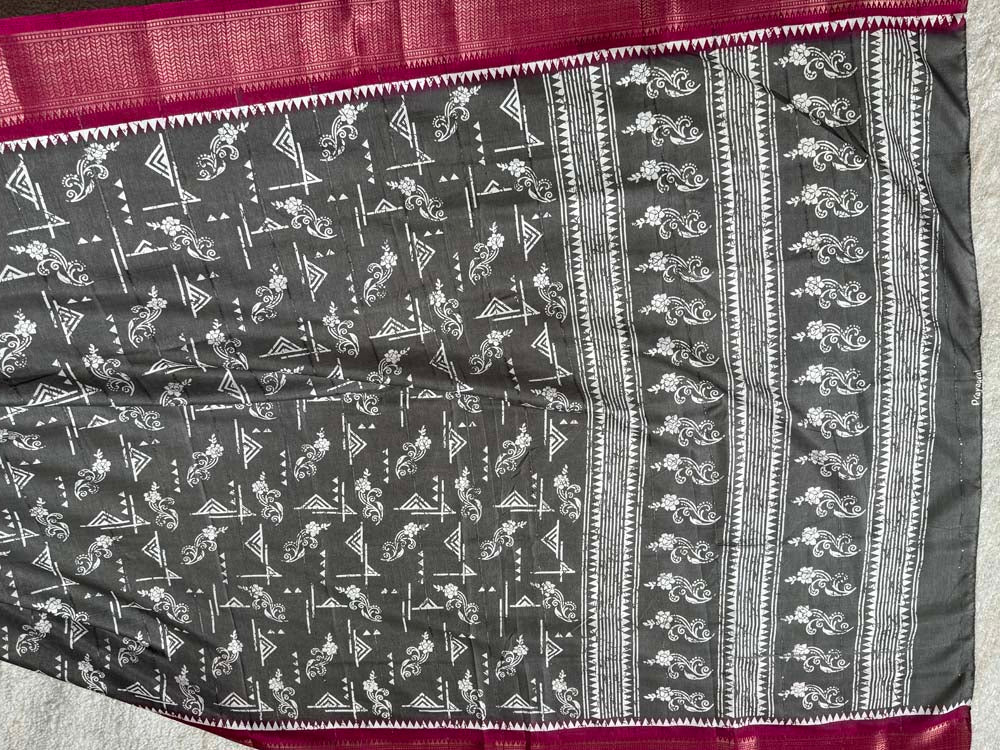 Grey Printed Soft Silk Saree