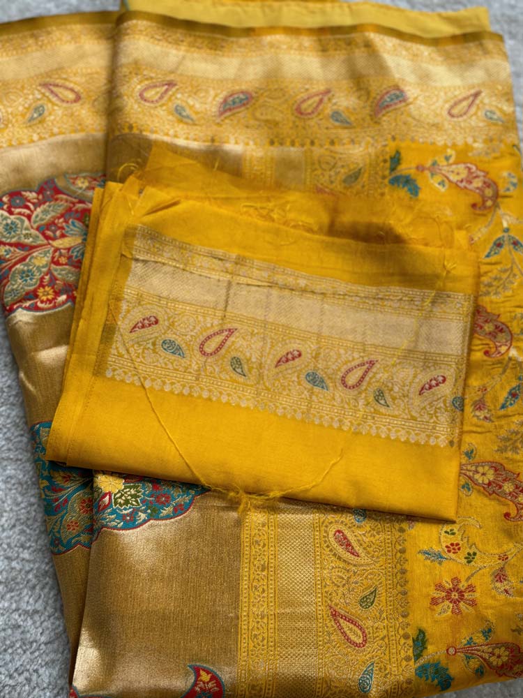 Yellow Kashmiri Kani Weave Silk Saree