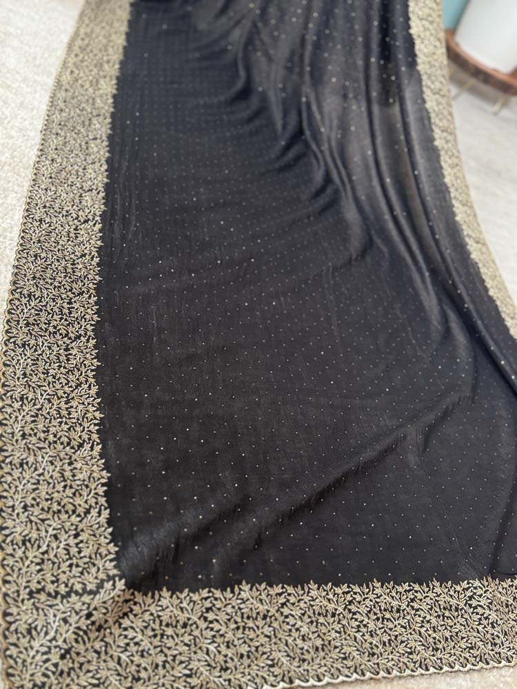 Black Georgette Saree with Gold Zari Embroidery