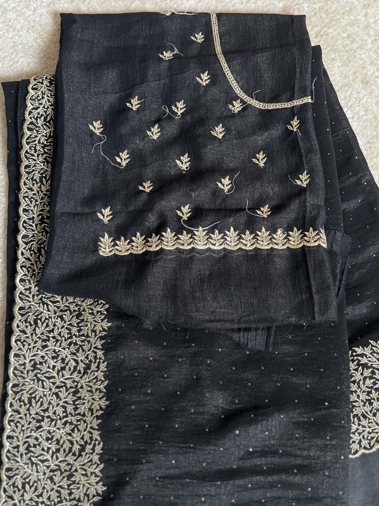 Black Georgette Saree with Gold Zari Embroidery