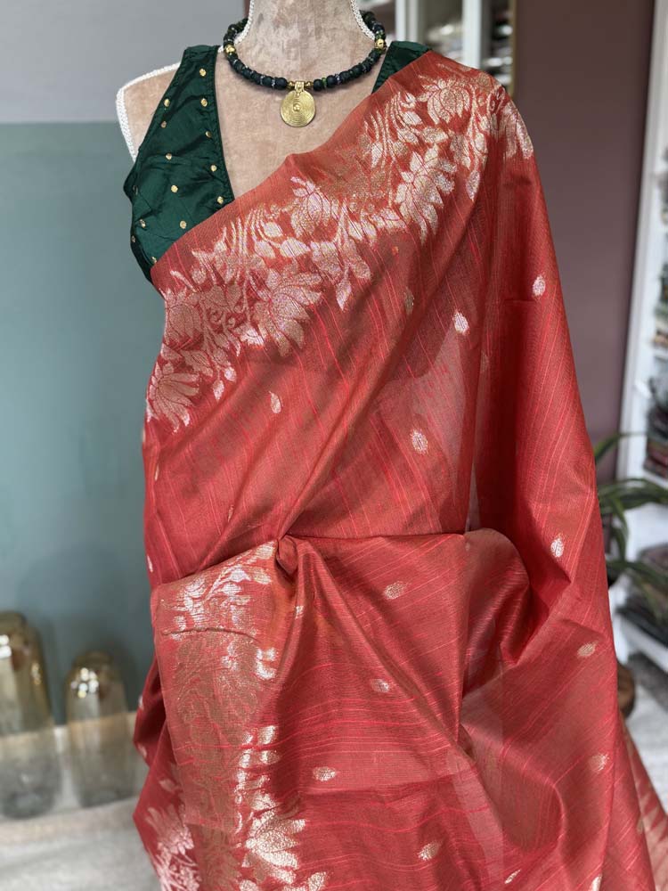 Rust Orange Tussar Silk Saree