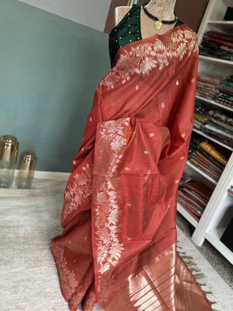 Rust Orange Tussar Silk Saree