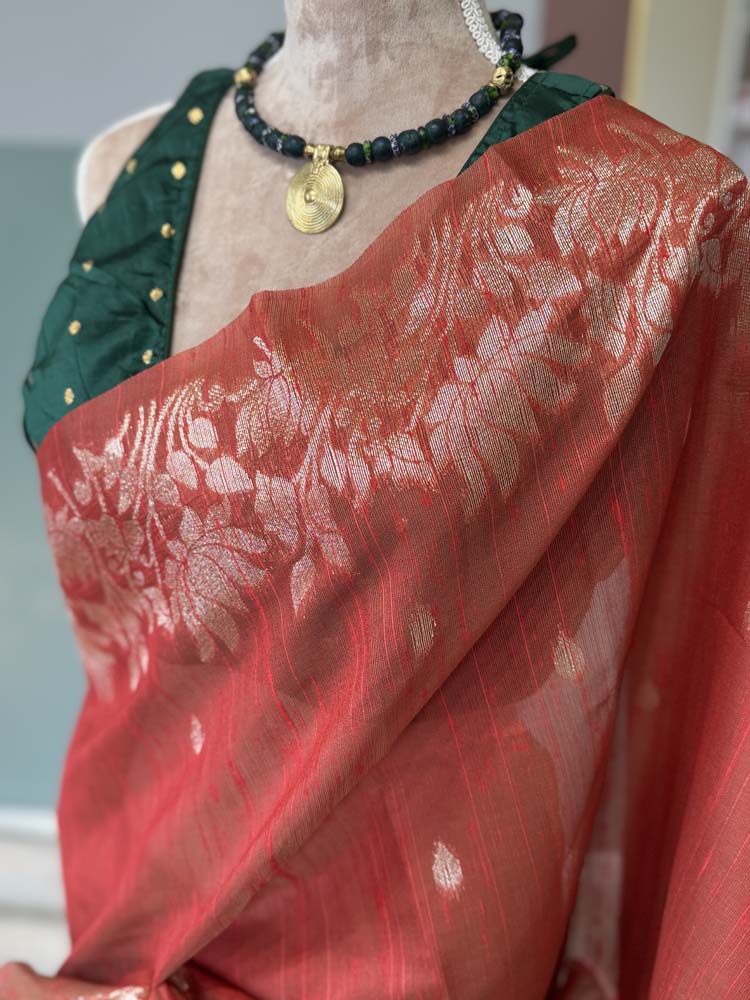 Rust Orange Tussar Silk Saree