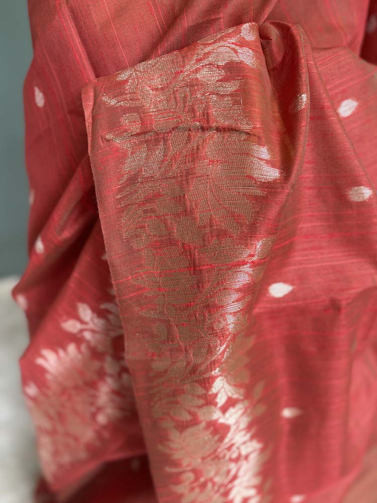 Rust Orange Tussar Silk Saree