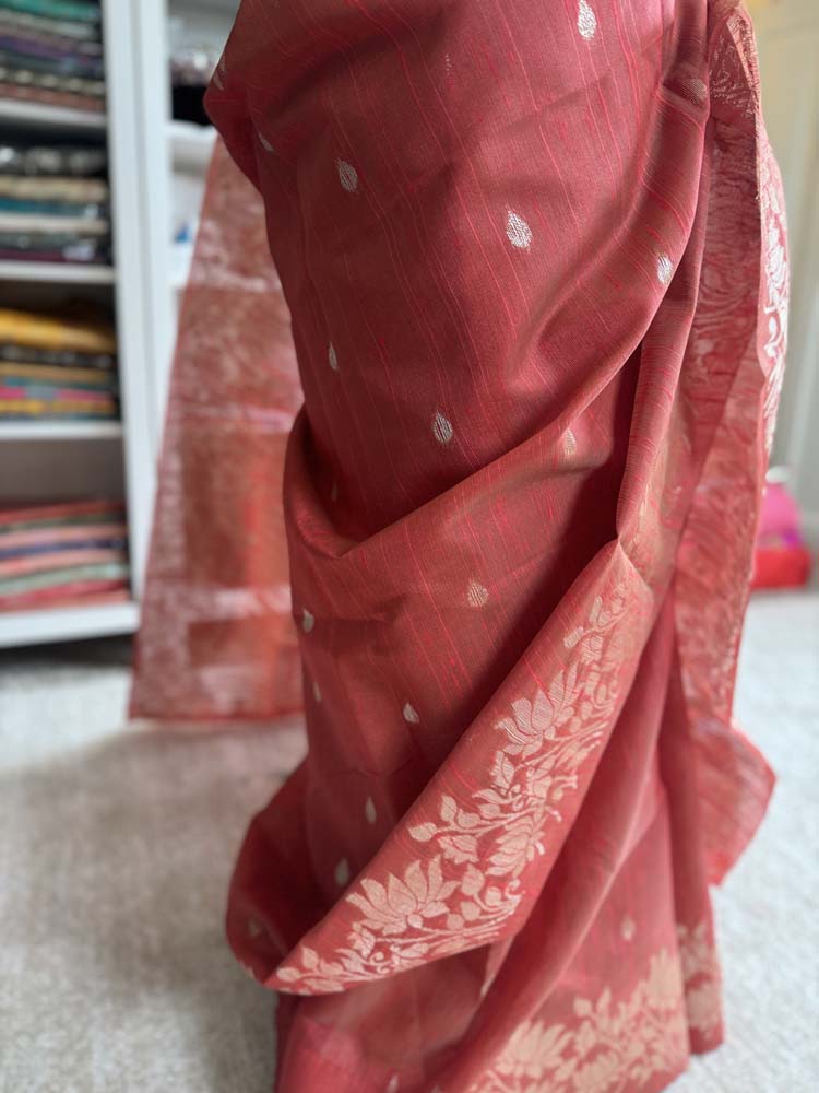 Rust Orange Tussar Silk Saree