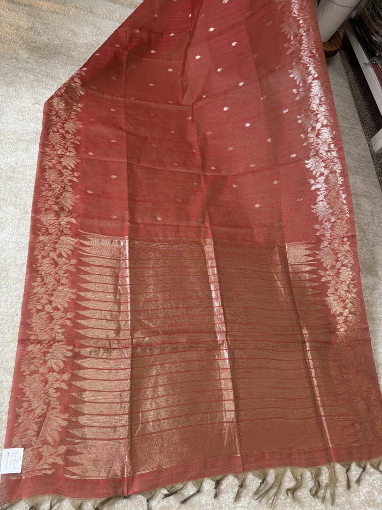 Rust Orange Tussar Silk Saree