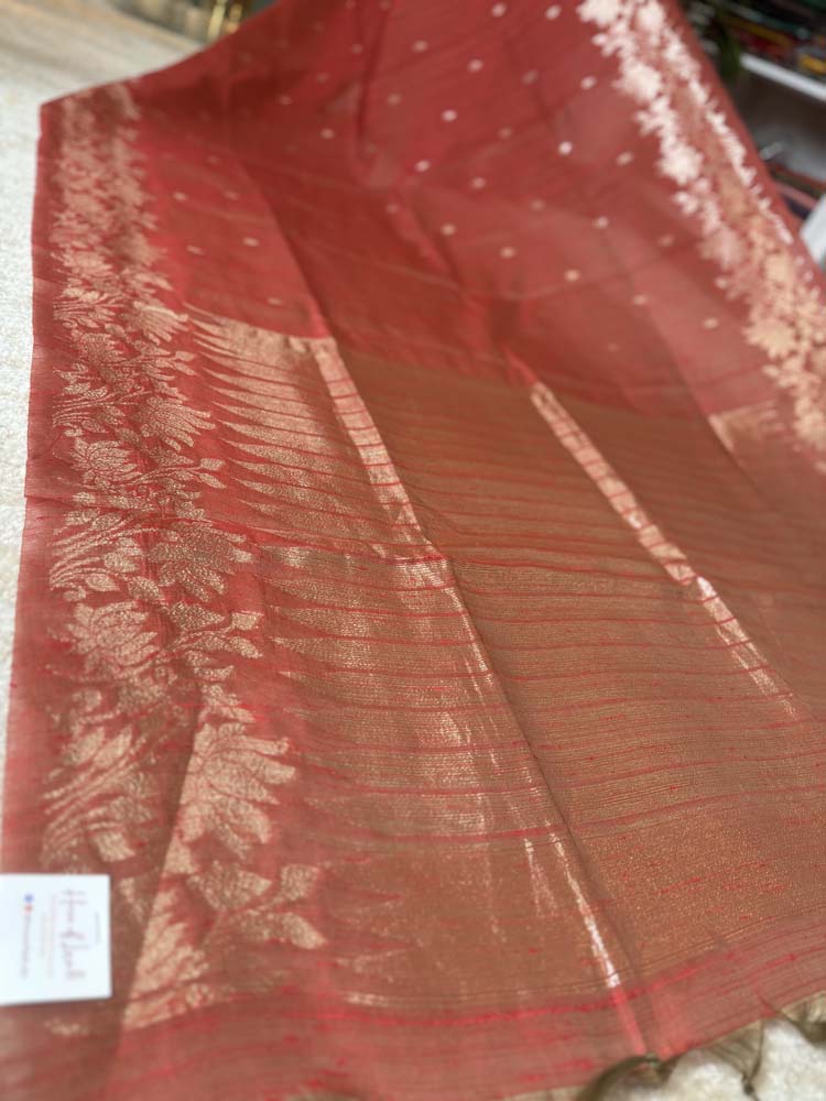 Rust Orange Tussar Silk Saree