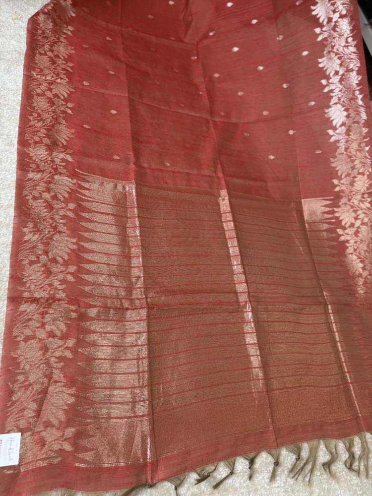 Rust Orange Tussar Silk Saree