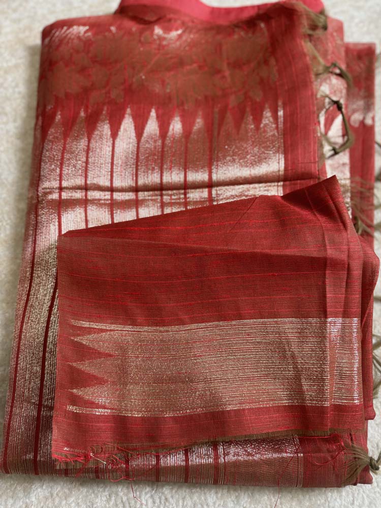 Rust Orange Tussar Silk Saree