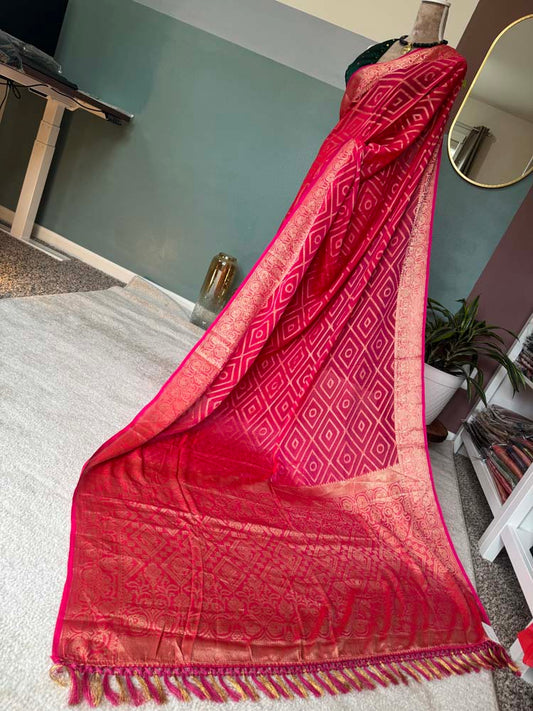 Pink & Gold Woven Georgette Saree