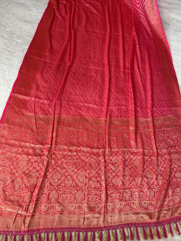 Pink & Gold Woven Georgette Saree