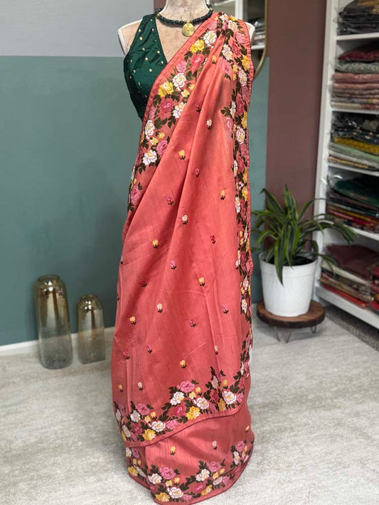 Coral Pure Tussar Silk