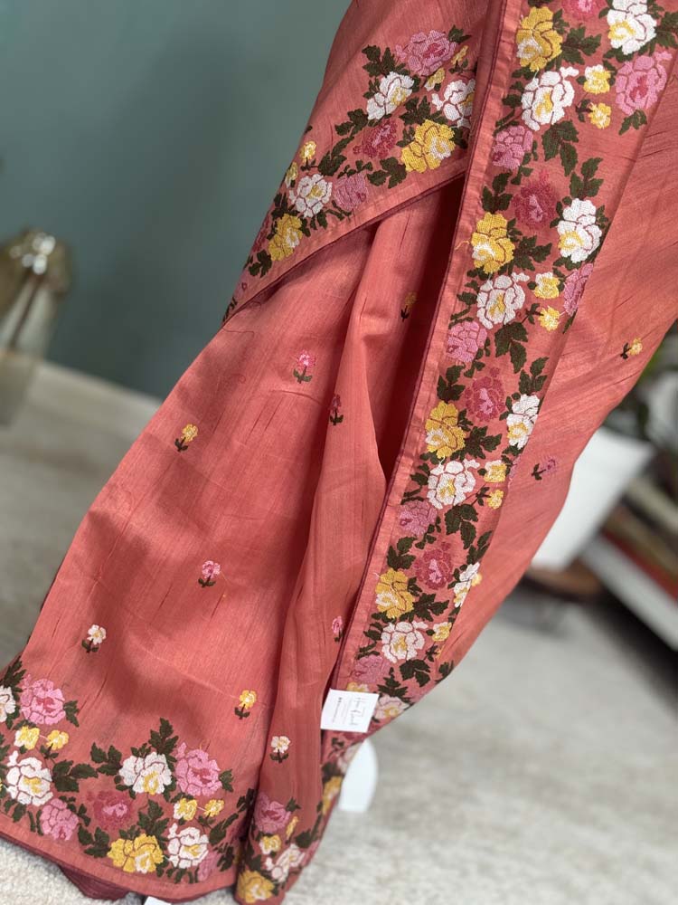 Coral Pure Tussar Silk