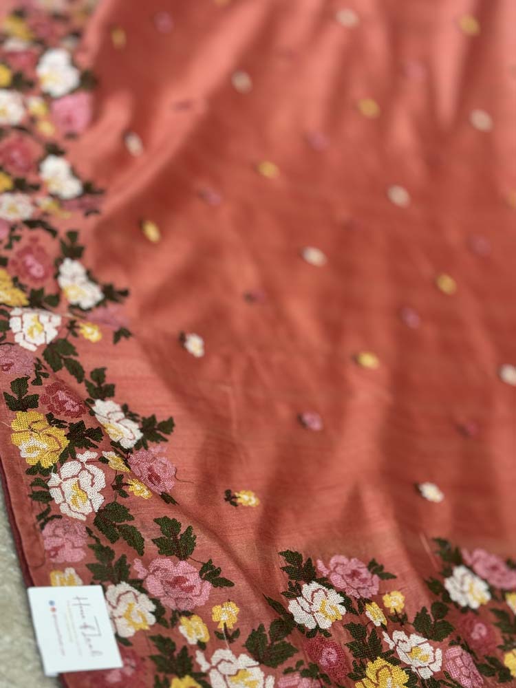 Coral Pure Tussar Silk