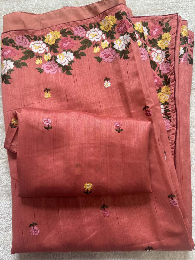 Coral Pure Tussar Silk