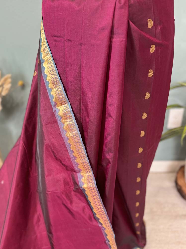 Wine Silk with Woven Gold Border