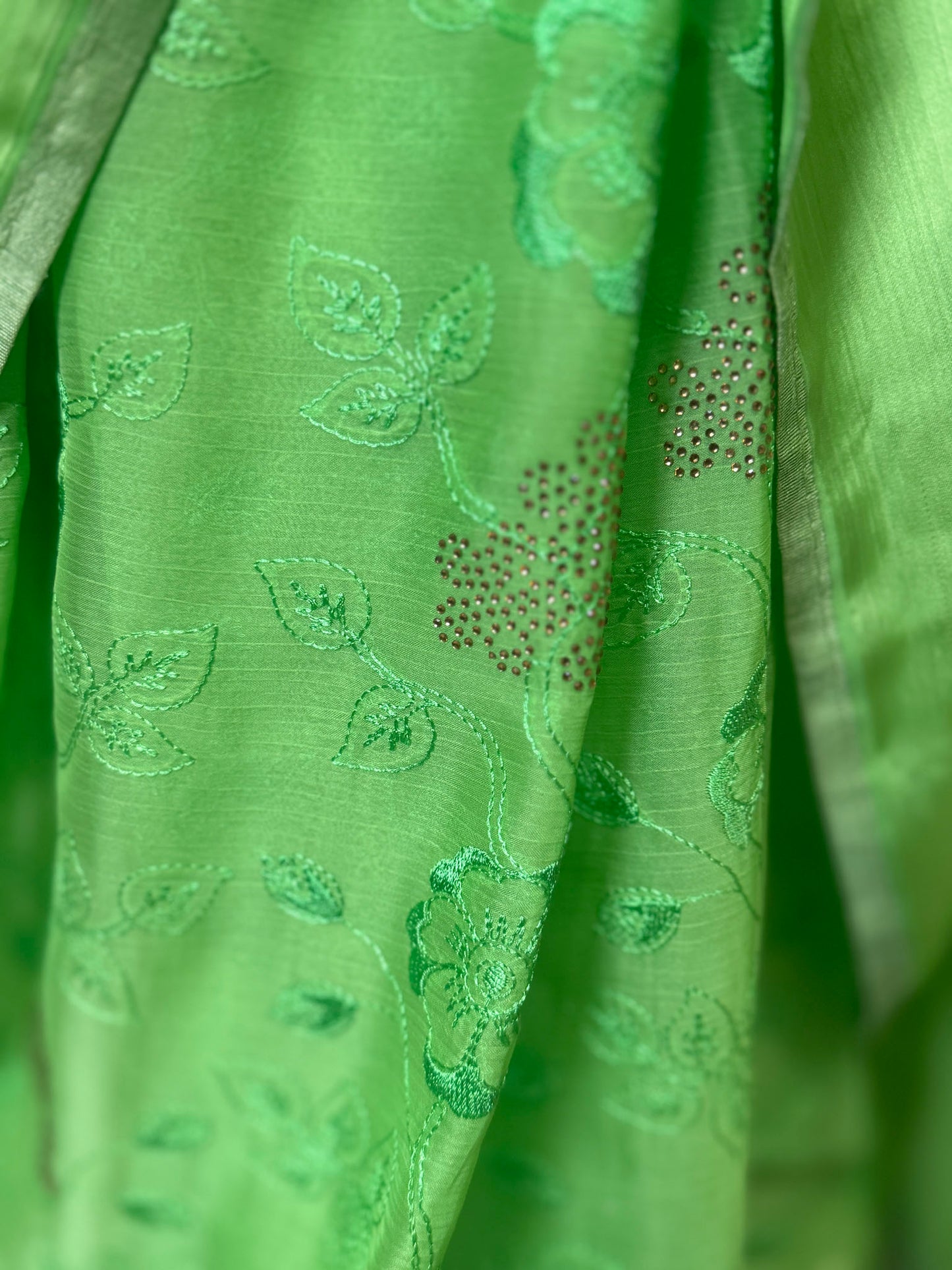 Pista Green Semi Chiffon with crystals & embroidery