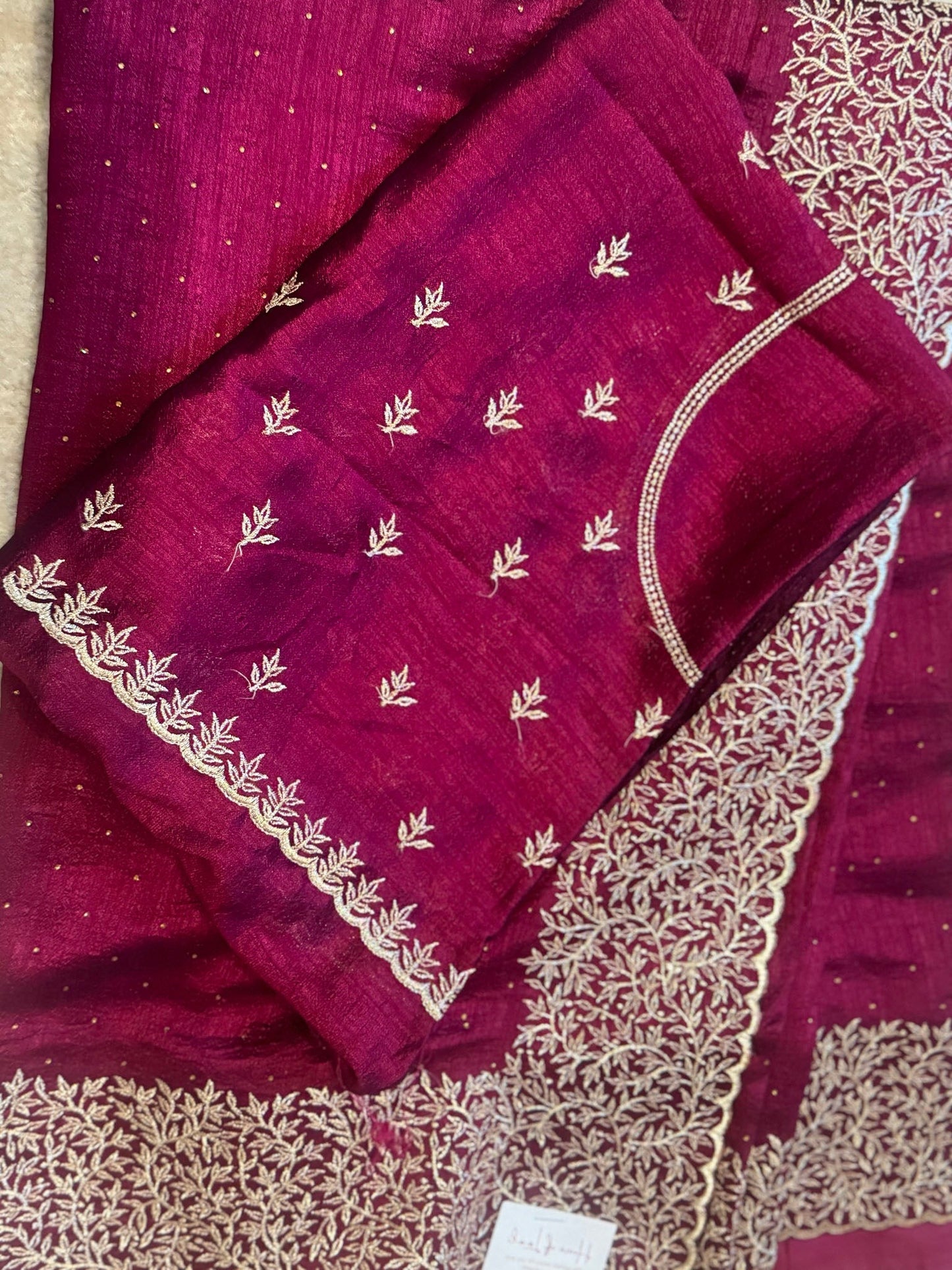 Wine Georgette Saree with Gold Zari Embroidery