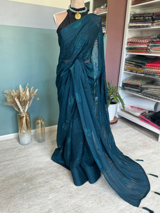 Midnight Blue Chiffon Saree