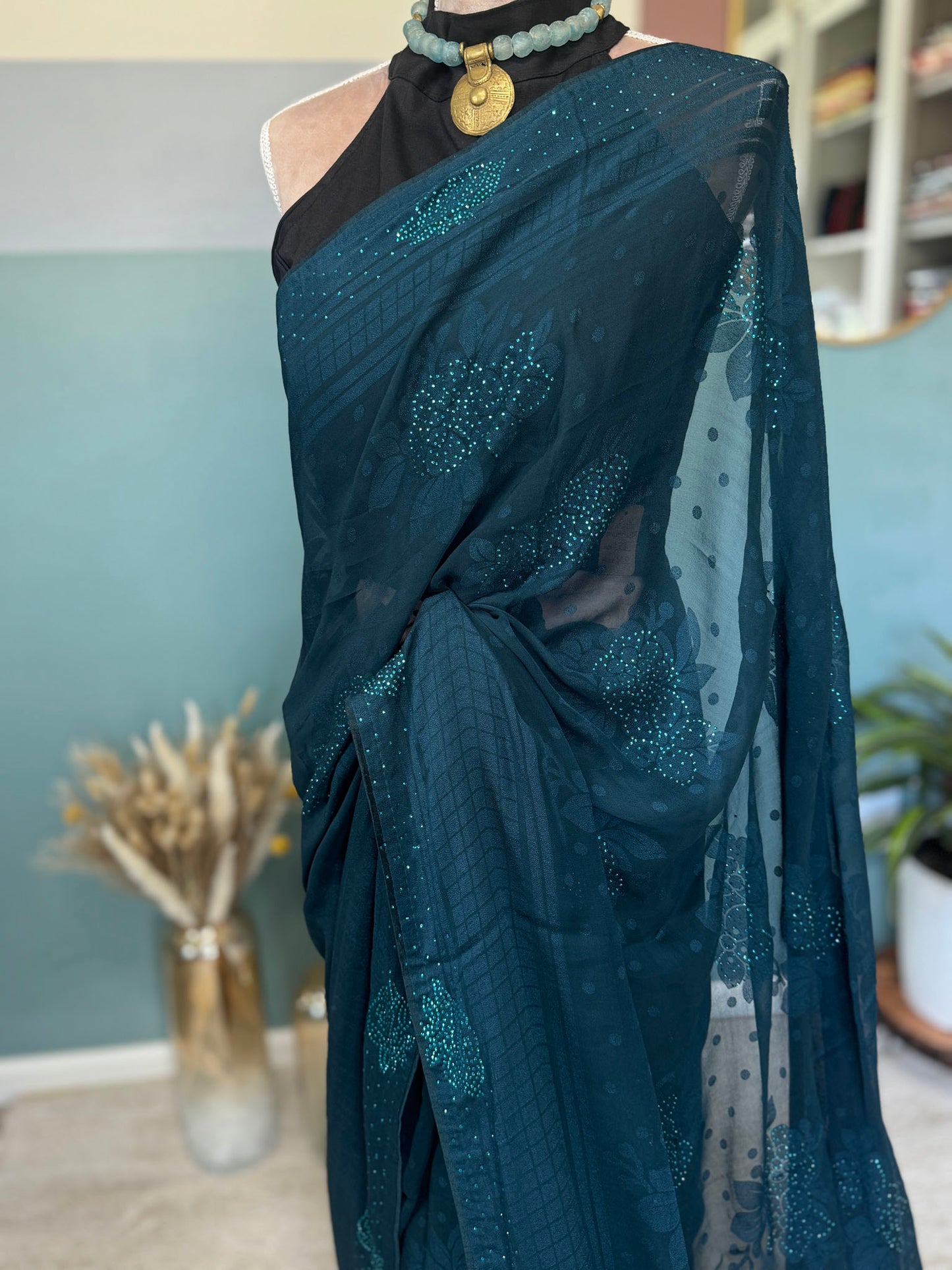 Midnight Blue Chiffon Saree