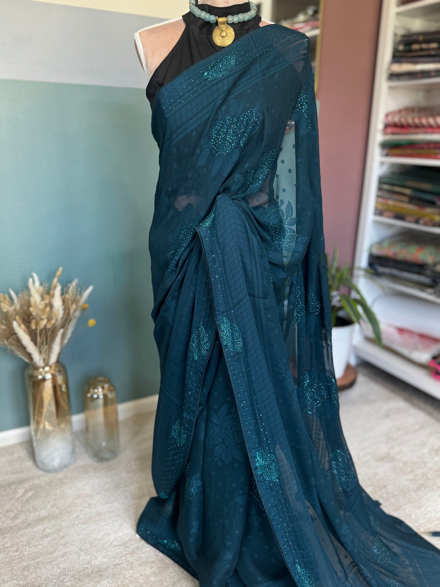 Midnight Blue Chiffon Saree