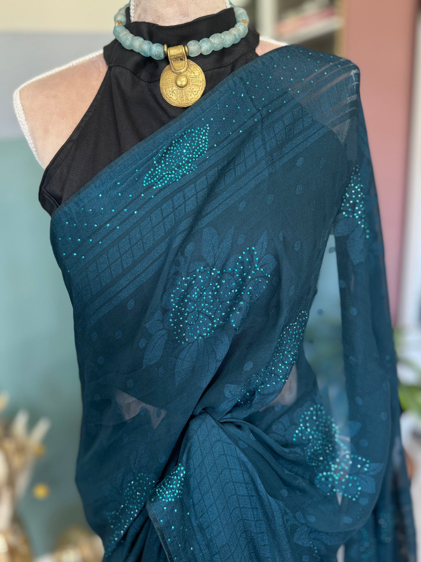 Midnight Blue Chiffon Saree