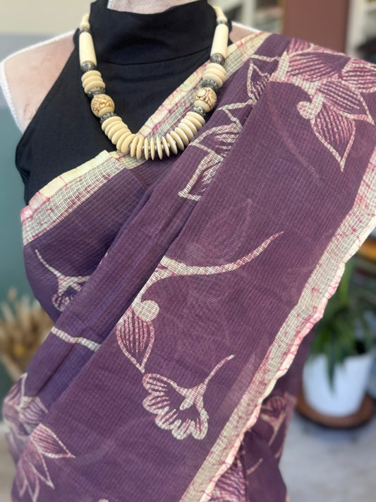 Purple Kota Saree Wax Dyed (w/o blouse piece)