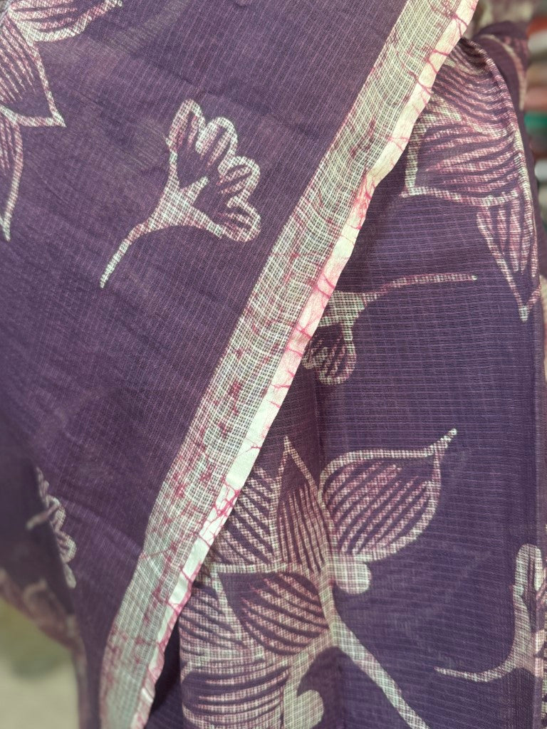 Purple Kota Saree Wax Dyed (w/o blouse piece)