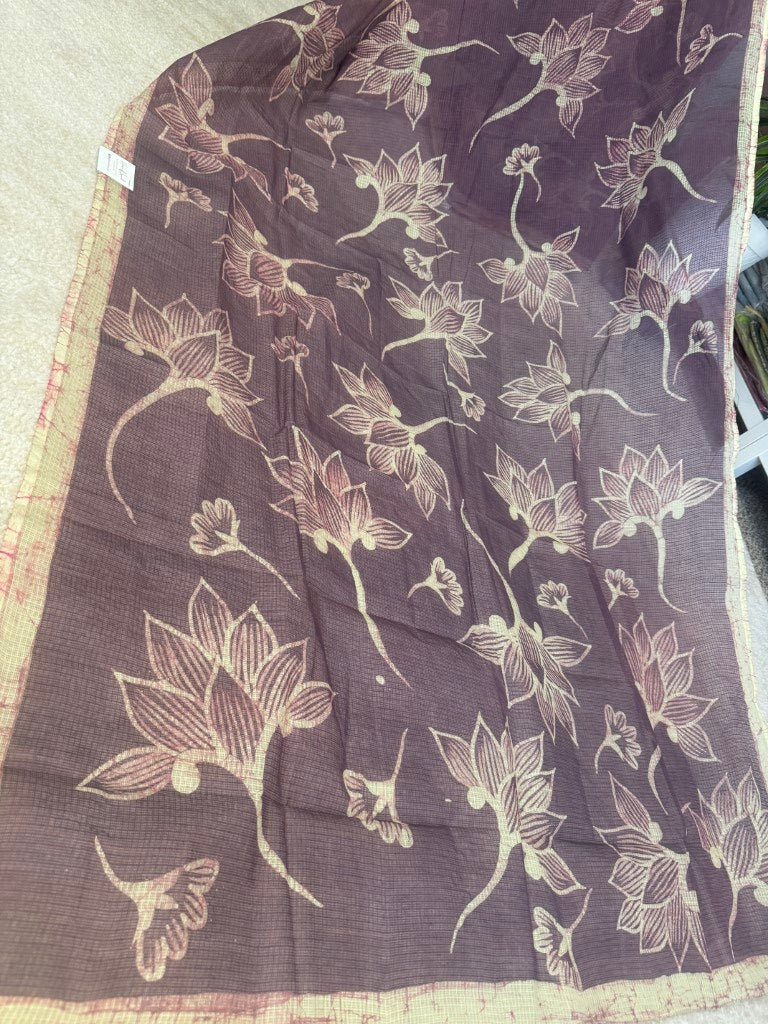 Purple Kota Saree Wax Dyed (w/o blouse piece)