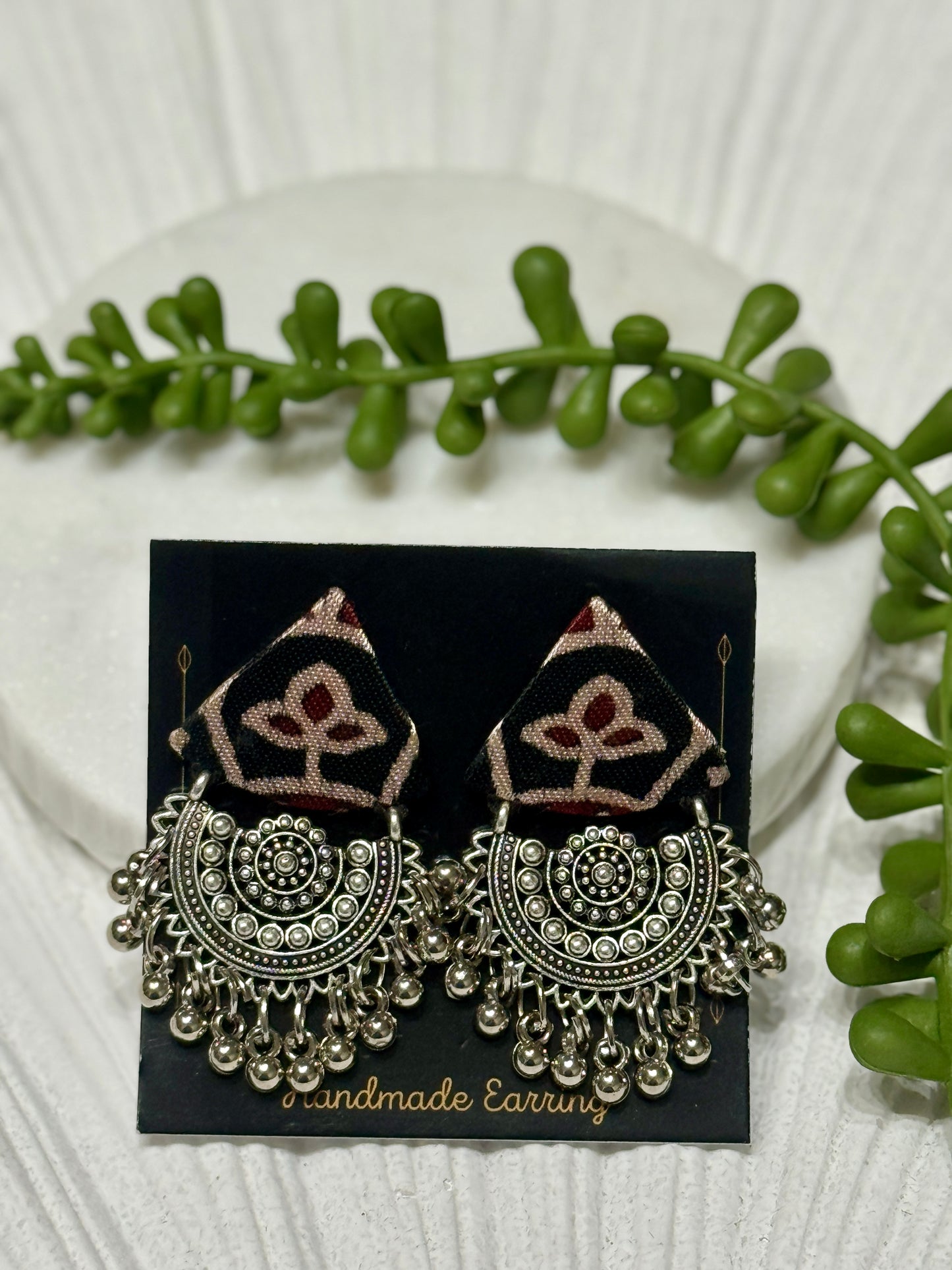 Ajrakh Handcrafted Fabric Triko Earrings