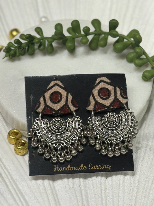 Ajrakh Handcrafted Fabric Triko Earrings