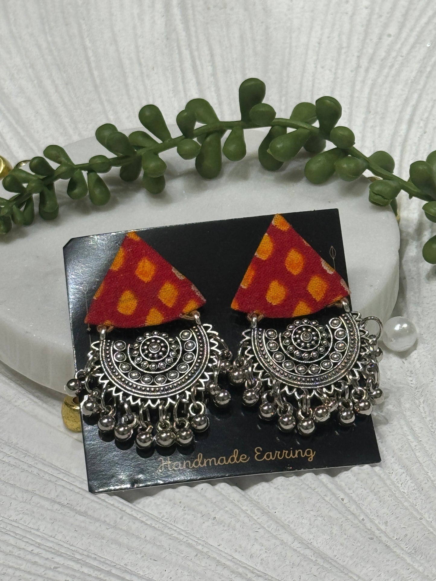 Ajrakh Handcrafted Fabric Triko Earrings