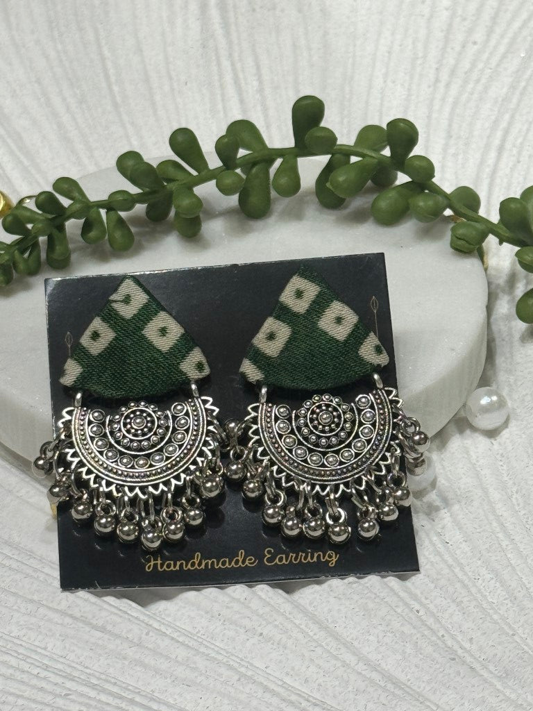 Ajrakh Handcrafted Fabric Triko Earrings