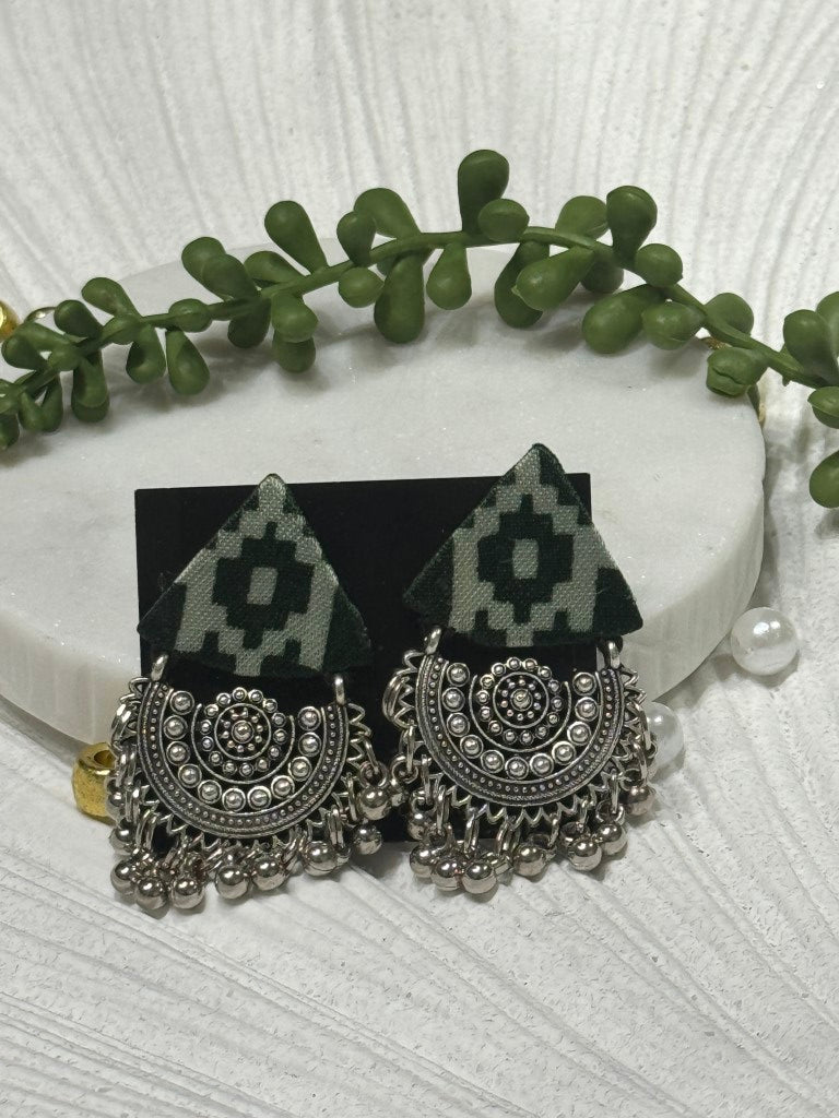 Ajrakh Handcrafted Fabric Triko Earrings