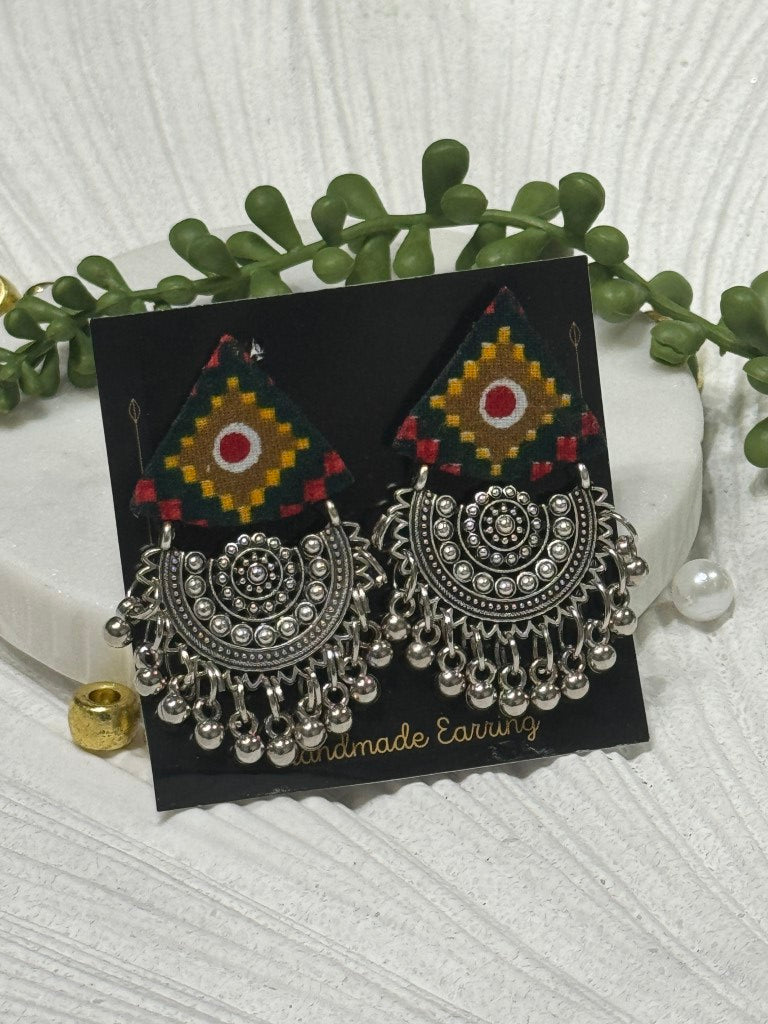 Ajrakh Handcrafted Fabric Triko Earrings