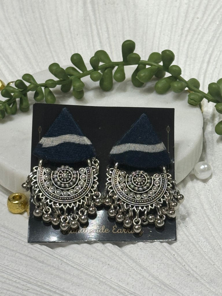 Ajrakh Handcrafted Fabric Triko Earrings